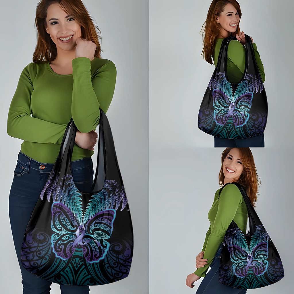 Suicide Prevention New Zealand Grocery Bag Aotearoa Maori Butterfly Mix Silver Fern - Aussie Hoodie