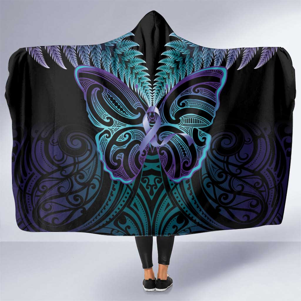 Suicide Prevention New Zealand Hooded Blanket Aotearoa Maori Butterfly Mix Silver Fern - Aussie Hoodie