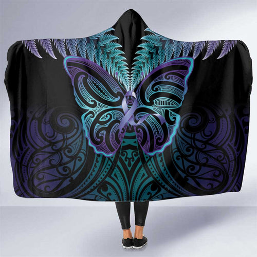 Suicide Prevention New Zealand Hooded Blanket Aotearoa Maori Butterfly Mix Silver Fern - Aussie Hoodie