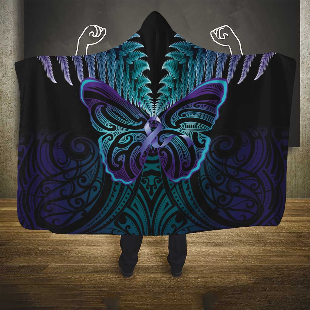 Suicide Prevention New Zealand Hooded Blanket Aotearoa Maori Butterfly Mix Silver Fern - Aussie Hoodie