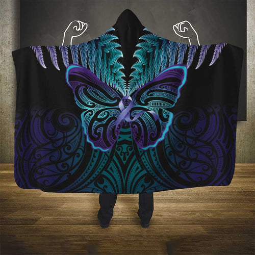 Suicide Prevention New Zealand Hooded Blanket Aotearoa Maori Butterfly Mix Silver Fern - Aussie Hoodie