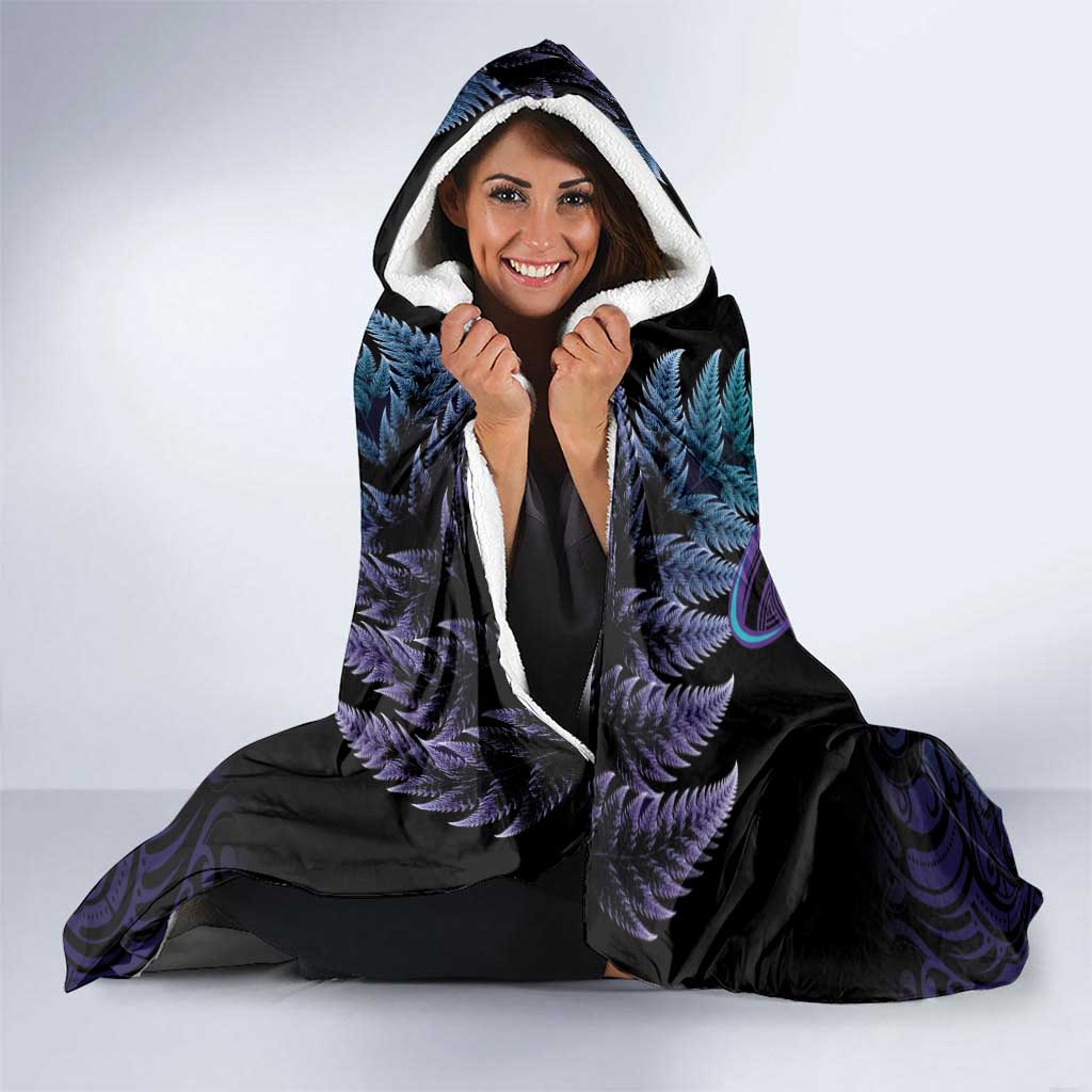 Suicide Prevention New Zealand Hooded Blanket Aotearoa Maori Butterfly Mix Silver Fern - Aussie Hoodie