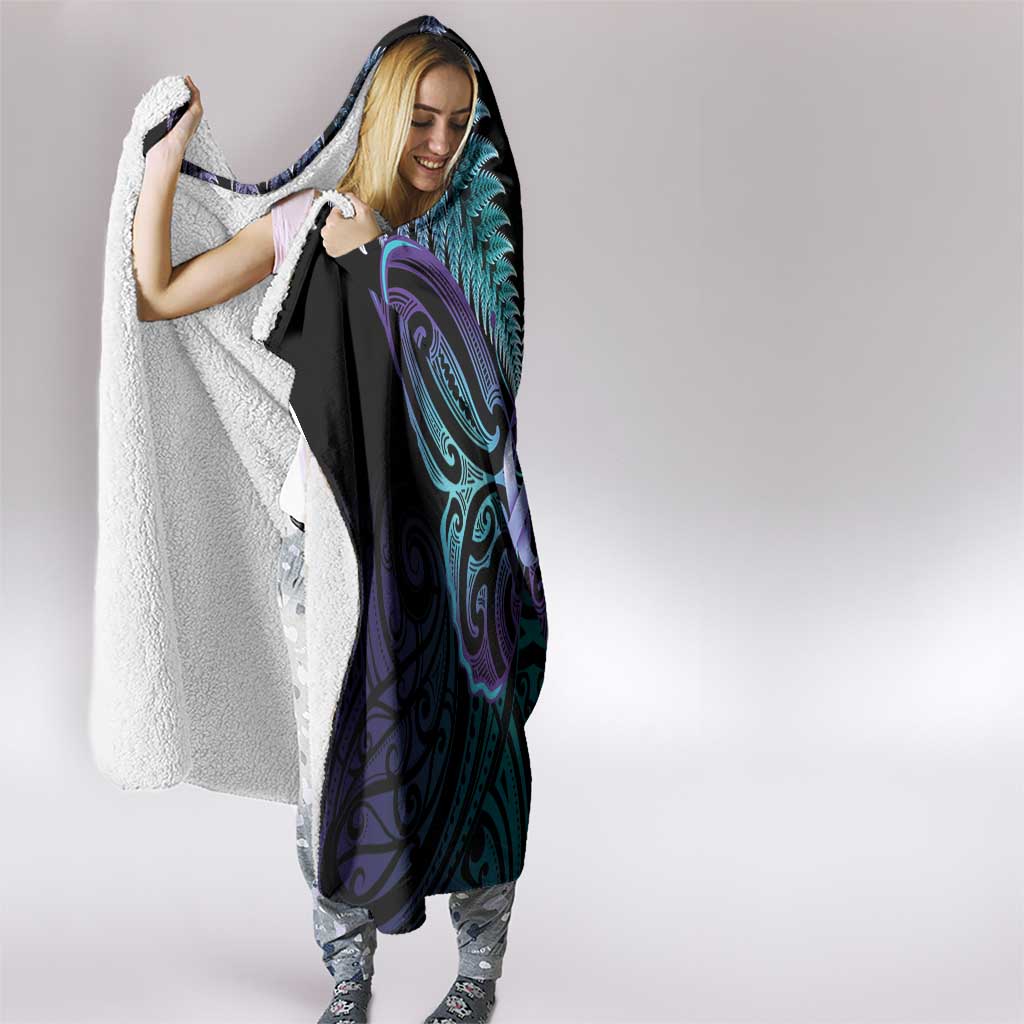 Suicide Prevention New Zealand Hooded Blanket Aotearoa Maori Butterfly Mix Silver Fern - Aussie Hoodie