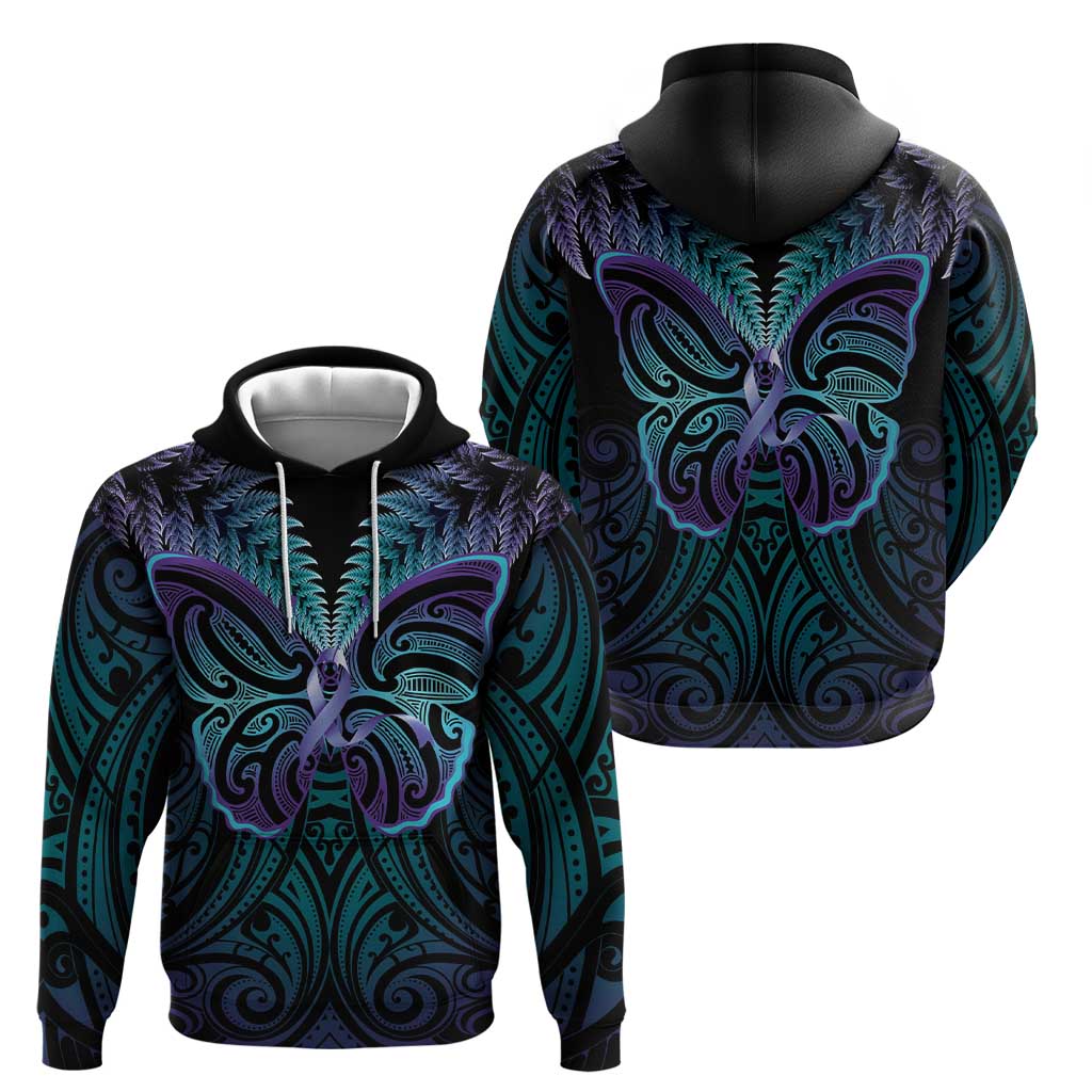 Suicide Prevention New Zealand Hoodie Aotearoa Maori Butterfly Mix Silver Fern - Aussie Hoodie