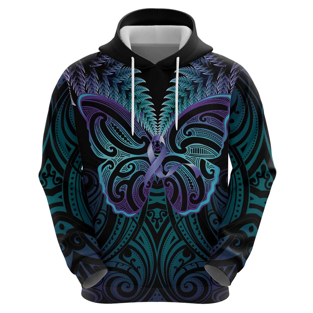 Suicide Prevention New Zealand Hoodie Aotearoa Maori Butterfly Mix Silver Fern - Aussie Hoodie