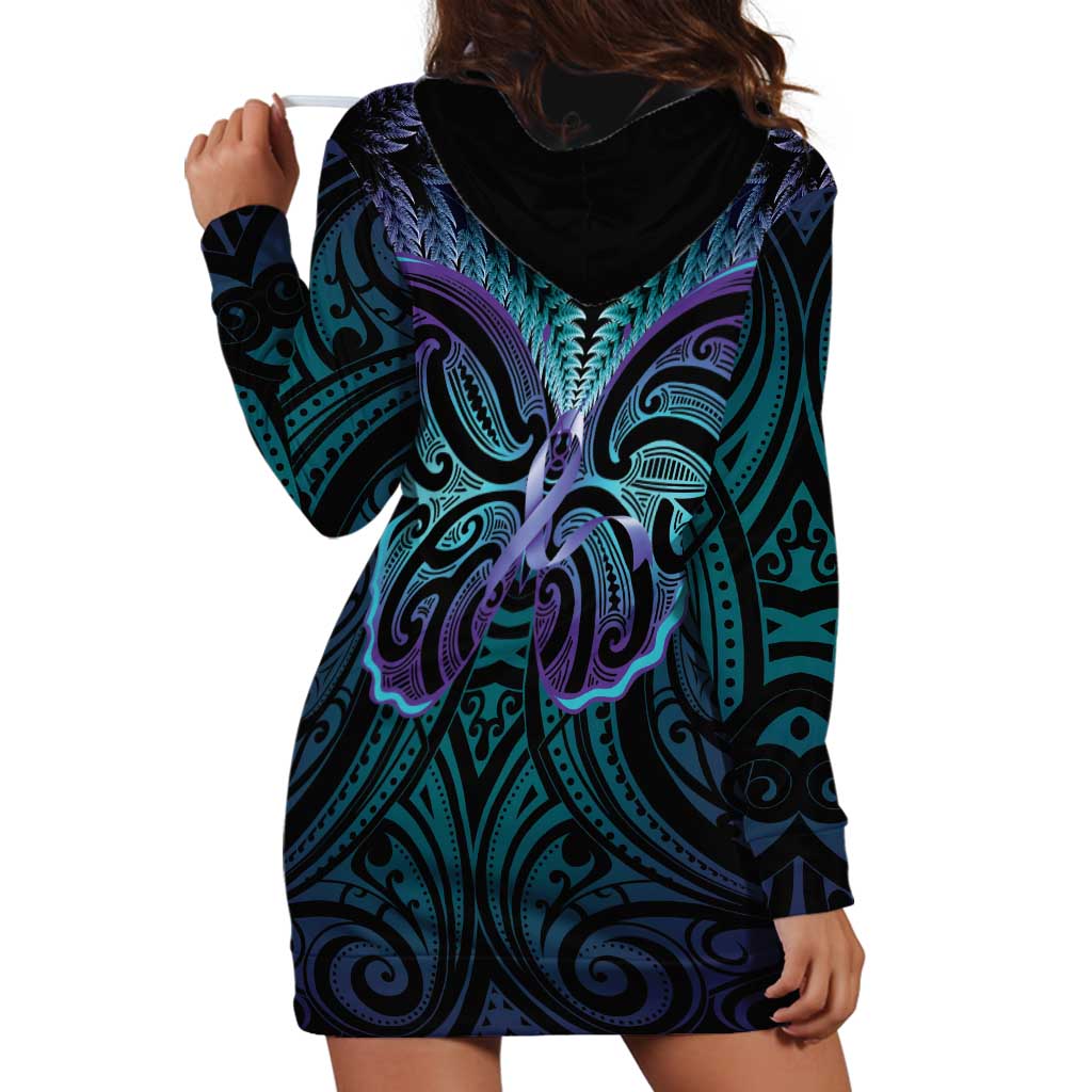 Suicide Prevention New Zealand Hoodie Dress Aotearoa Maori Butterfly Mix Silver Fern - Aussie Hoodie