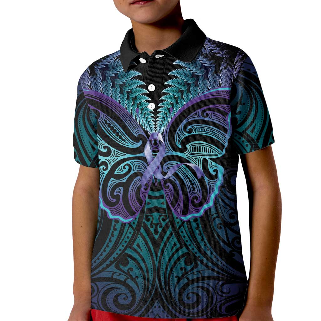 Suicide Prevention New Zealand Kid Polo Shirt Aotearoa Maori Butterfly Mix Silver Fern - Aussie Hoodie
