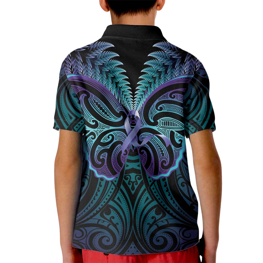 Suicide Prevention New Zealand Kid Polo Shirt Aotearoa Maori Butterfly Mix Silver Fern - Aussie Hoodie
