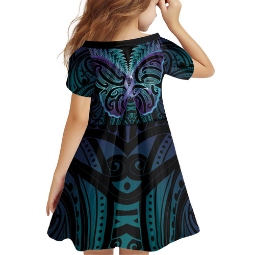 Suicide Prevention New Zealand Kid Short Sleeve Dress Aotearoa Maori Butterfly Mix Silver Fern - Aussie Hoodie