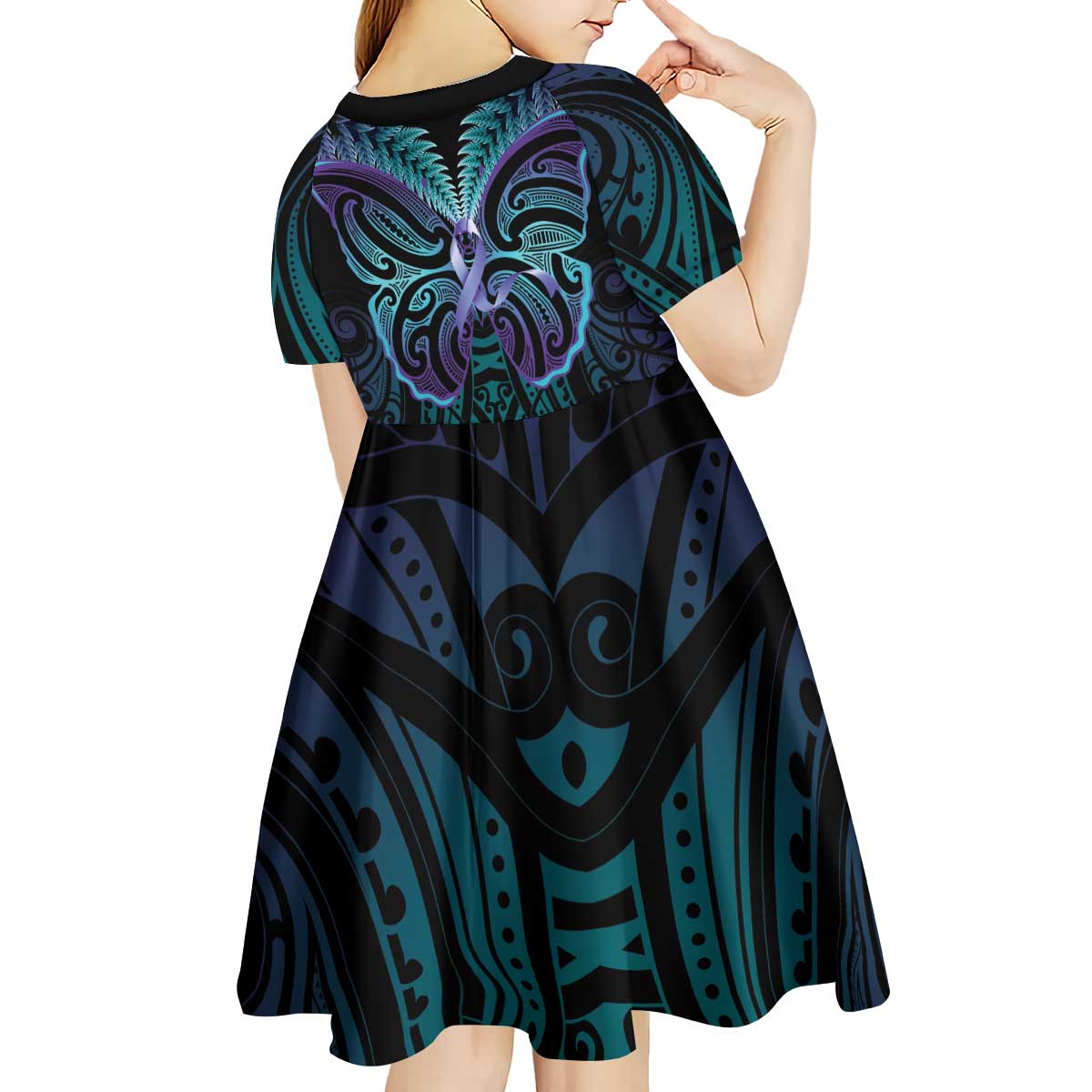 Suicide Prevention New Zealand Kid Short Sleeve Dress Aotearoa Maori Butterfly Mix Silver Fern - Aussie Hoodie