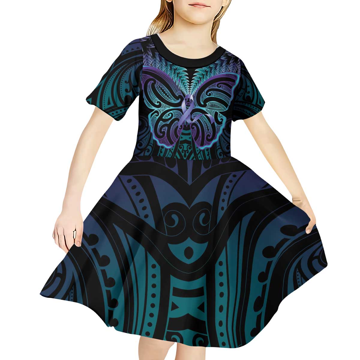 Suicide Prevention New Zealand Kid Short Sleeve Dress Aotearoa Maori Butterfly Mix Silver Fern - Aussie Hoodie