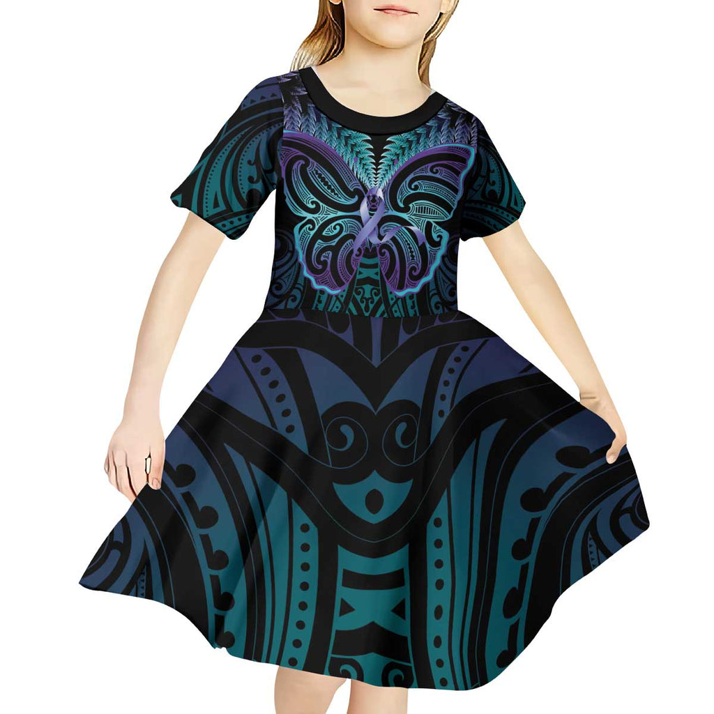 Suicide Prevention New Zealand Kid Short Sleeve Dress Aotearoa Maori Butterfly Mix Silver Fern - Aussie Hoodie