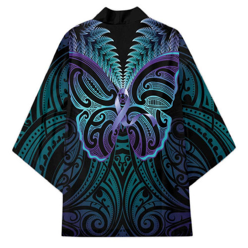 Suicide Prevention New Zealand Kimono Aotearoa Maori Butterfly Mix Silver Fern - Aussie Hoodie