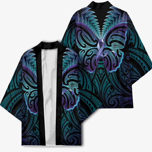 Suicide Prevention New Zealand Kimono Aotearoa Maori Butterfly Mix Silver Fern - Aussie Hoodie