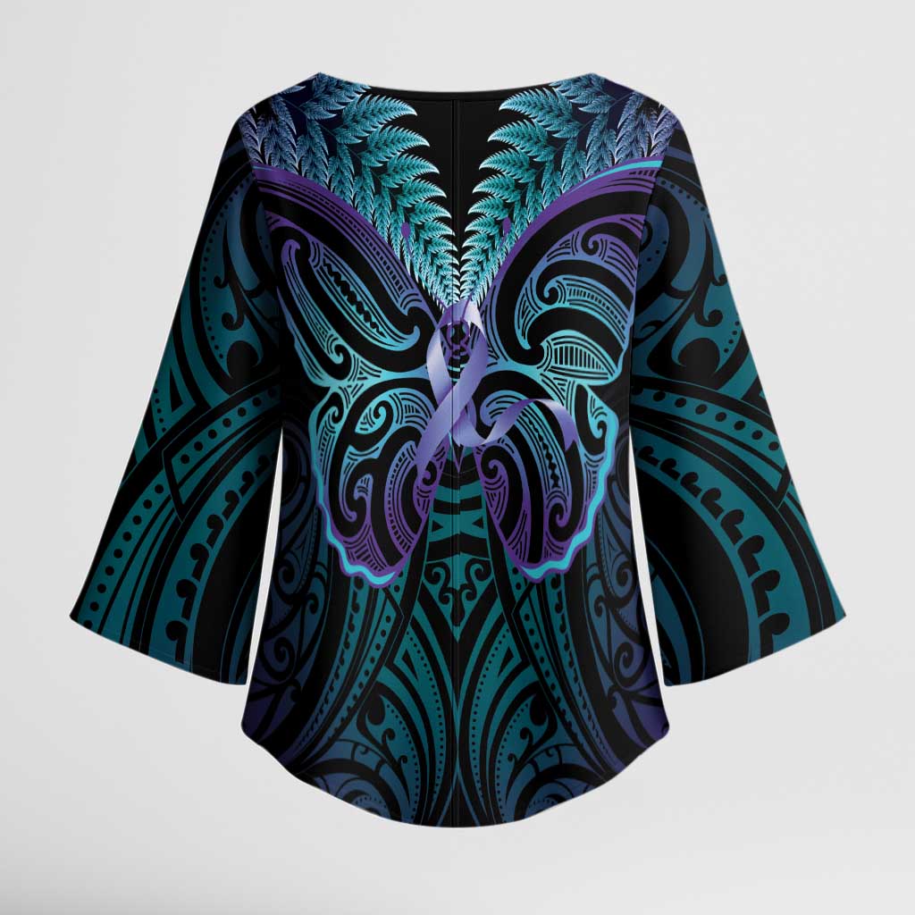 Suicide Prevention New Zealand Kimono Sleeve Blouse Aotearoa Maori Butterfly Mix Silver Fern - Aussie Hoodie