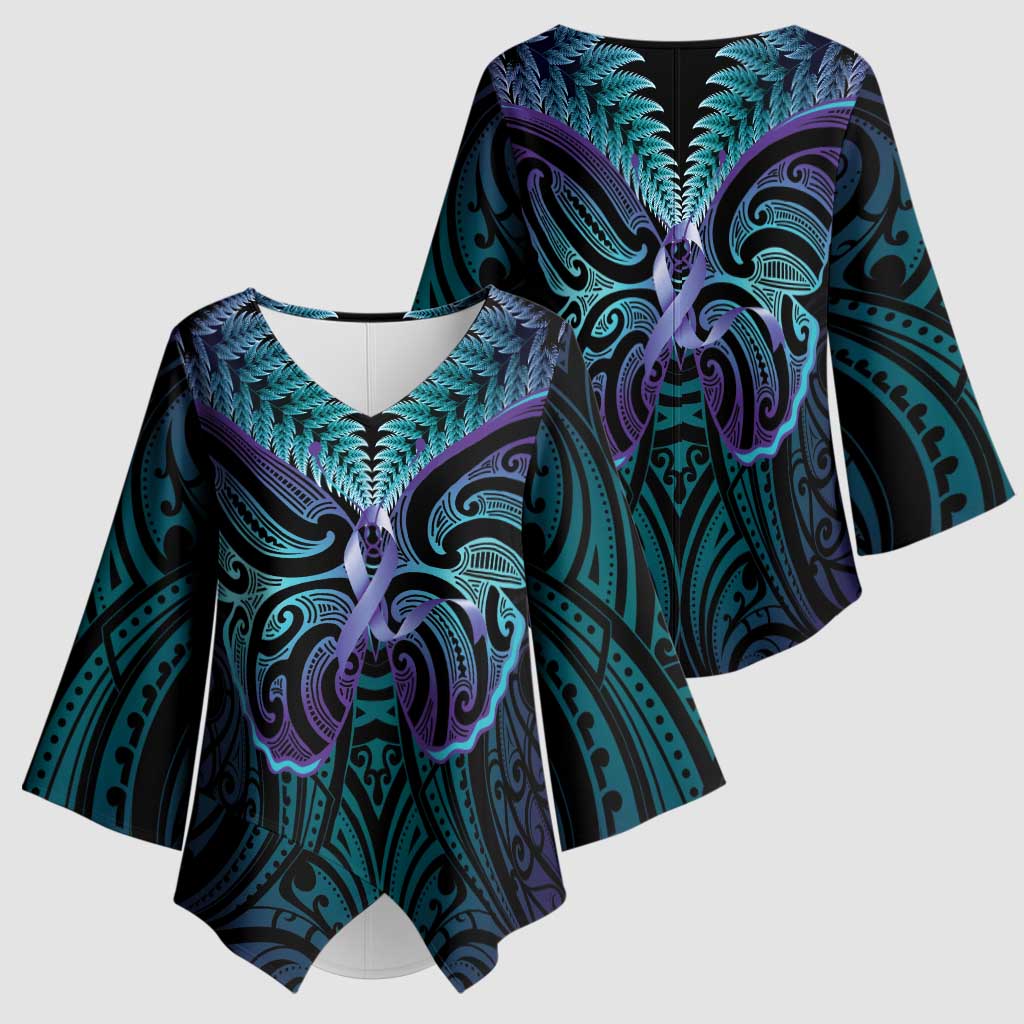 Suicide Prevention New Zealand Kimono Sleeve Blouse Aotearoa Maori Butterfly Mix Silver Fern - Aussie Hoodie