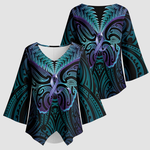 Suicide Prevention New Zealand Kimono Sleeve Blouse Aotearoa Maori Butterfly Mix Silver Fern - Aussie Hoodie