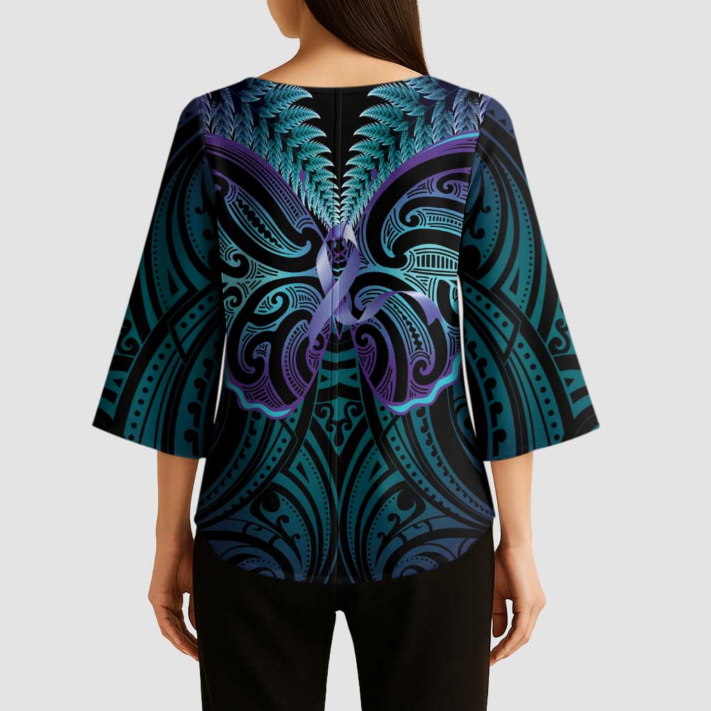Suicide Prevention New Zealand Kimono Sleeve Blouse Aotearoa Maori Butterfly Mix Silver Fern - Aussie Hoodie