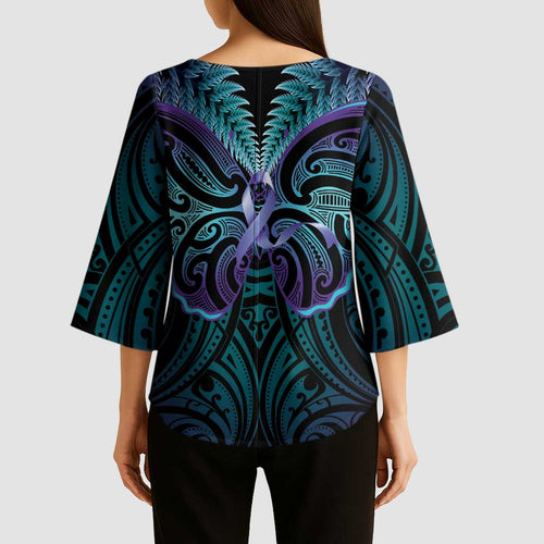 Suicide Prevention New Zealand Kimono Sleeve Blouse Aotearoa Maori Butterfly Mix Silver Fern - Aussie Hoodie