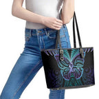Suicide Prevention New Zealand Leather Tote Bag Aotearoa Maori Butterfly Mix Silver Fern - Aussie Hoodie