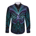 Suicide Prevention New Zealand Long Sleeve Button Shirt Aotearoa Maori Butterfly Mix Silver Fern - Aussie Hoodie