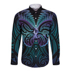Suicide Prevention New Zealand Long Sleeve Button Shirt Aotearoa Maori Butterfly Mix Silver Fern - Aussie Hoodie
