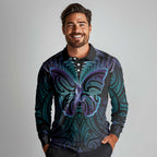 Suicide Prevention New Zealand Long Sleeve Polo Shirt Aotearoa Maori Butterfly Mix Silver Fern - Aussie Hoodie