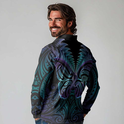 Suicide Prevention New Zealand Long Sleeve Polo Shirt Aotearoa Maori Butterfly Mix Silver Fern - Aussie Hoodie