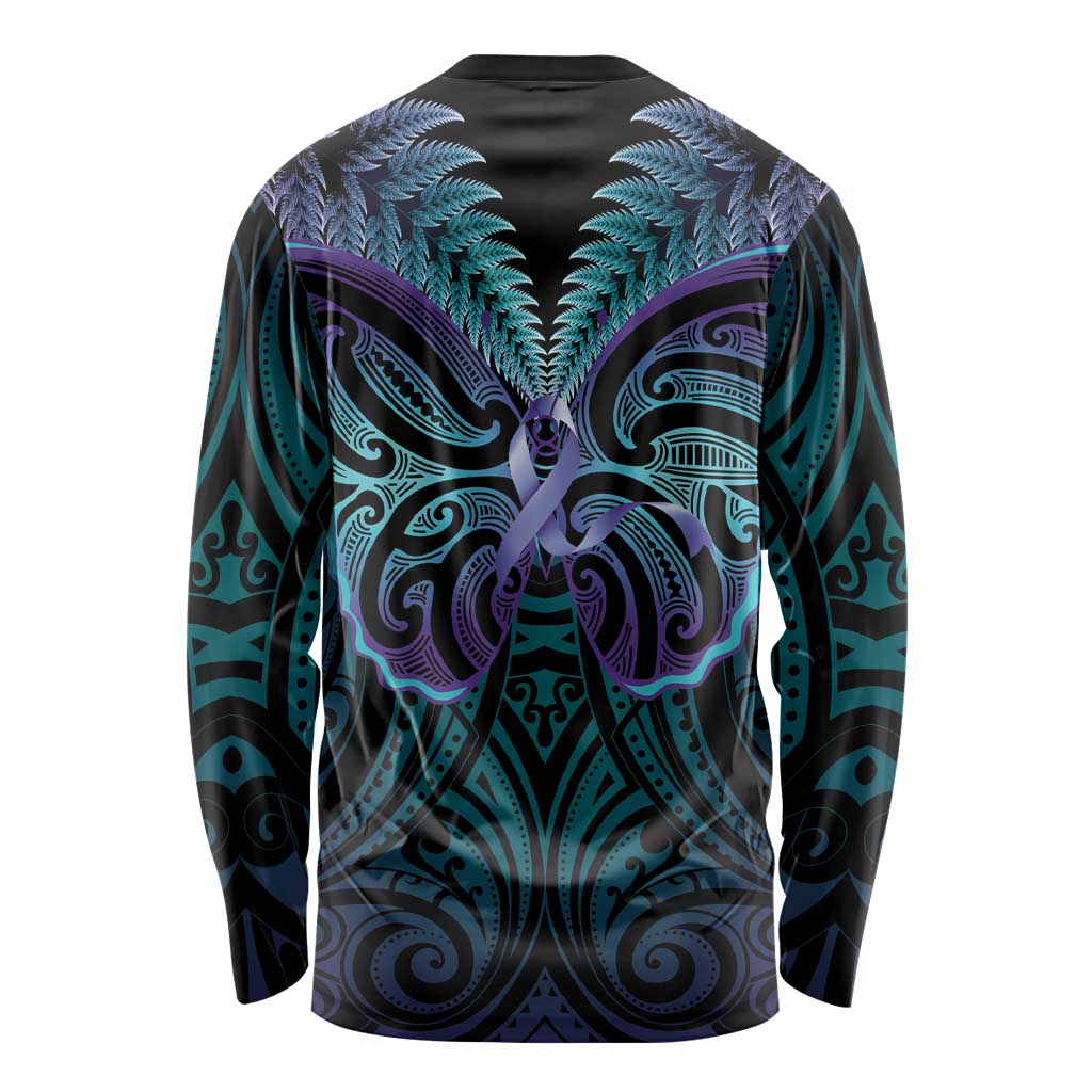 Suicide Prevention New Zealand Long Sleeve Shirt Aotearoa Maori Butterfly Mix Silver Fern - Aussie Hoodie