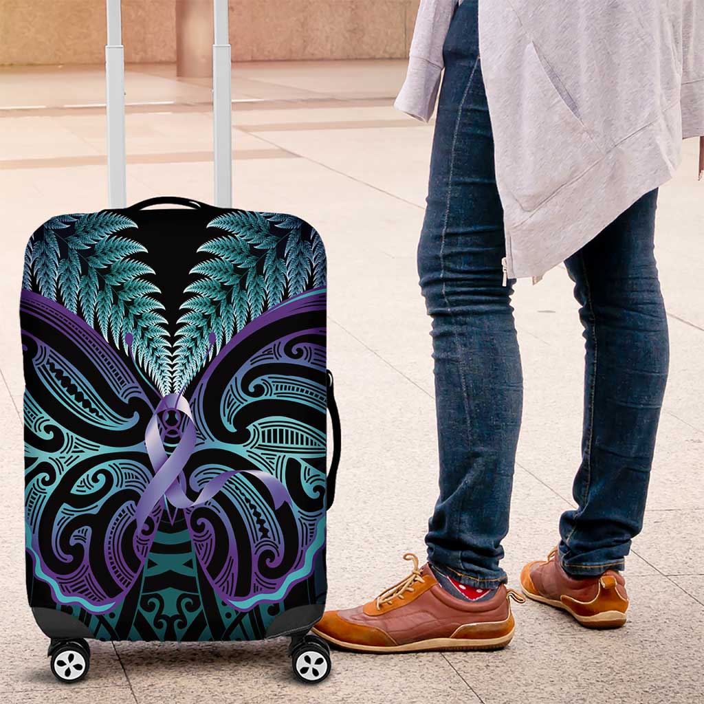 Suicide Prevention New Zealand Luggage Cover Aotearoa Maori Butterfly Mix Silver Fern - Aussie Hoodie