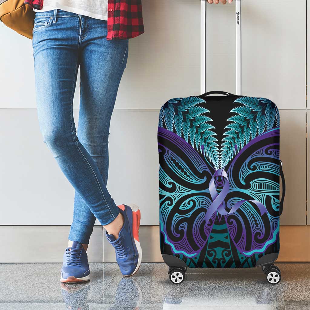 Suicide Prevention New Zealand Luggage Cover Aotearoa Maori Butterfly Mix Silver Fern - Aussie Hoodie