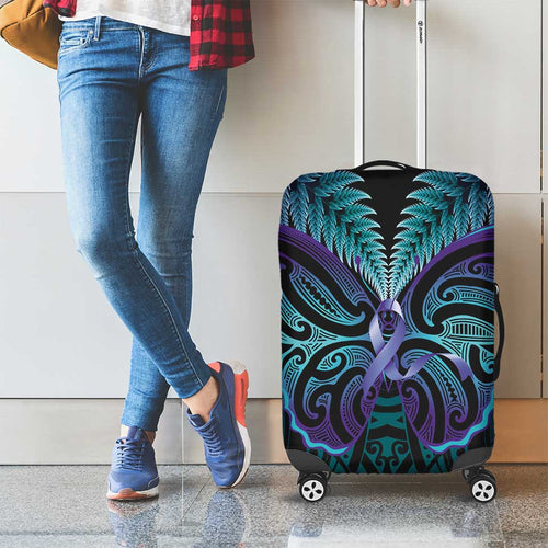 Suicide Prevention New Zealand Luggage Cover Aotearoa Maori Butterfly Mix Silver Fern - Aussie Hoodie