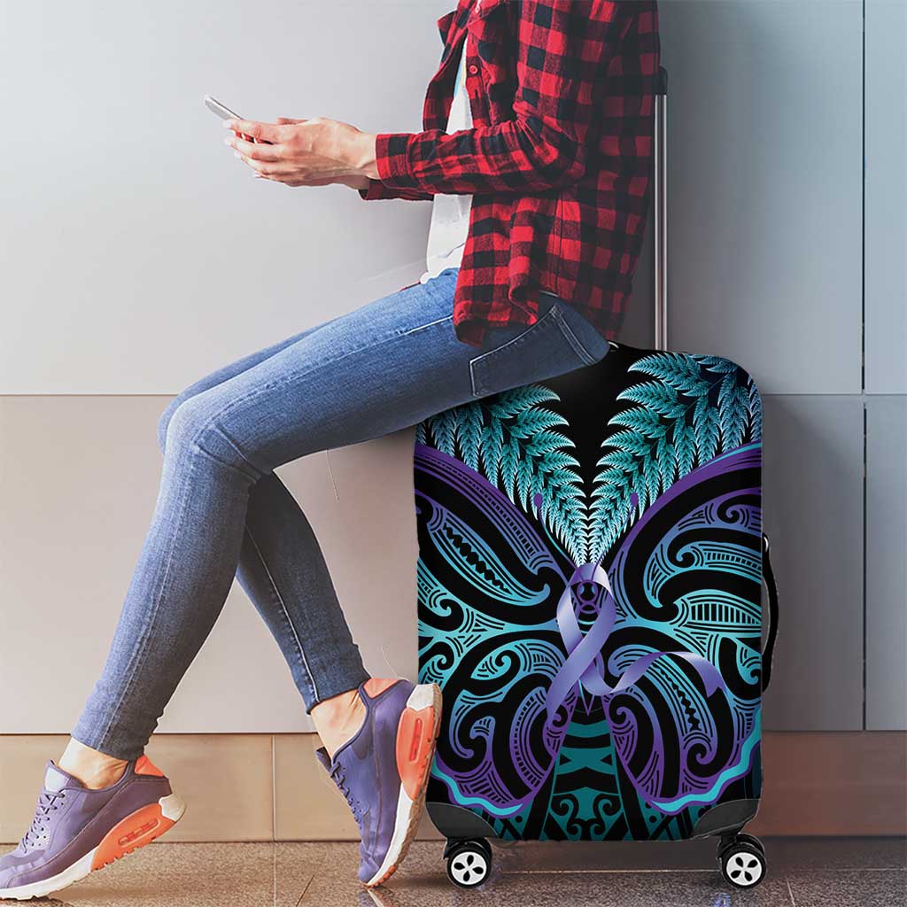 Suicide Prevention New Zealand Luggage Cover Aotearoa Maori Butterfly Mix Silver Fern - Aussie Hoodie