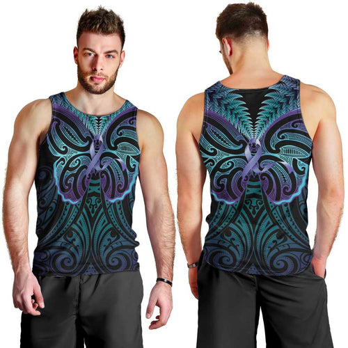 Suicide Prevention New Zealand Men Tank Top Aotearoa Maori Butterfly Mix Silver Fern - Aussie Hoodie