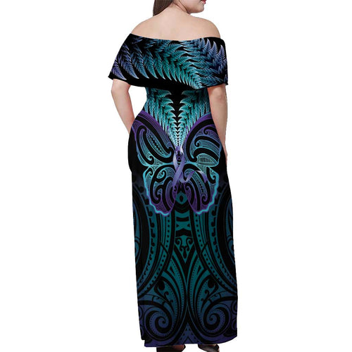 Suicide Prevention New Zealand Off Shoulder Maxi Dress Aotearoa Maori Butterfly Mix Silver Fern - Aussie Hoodie