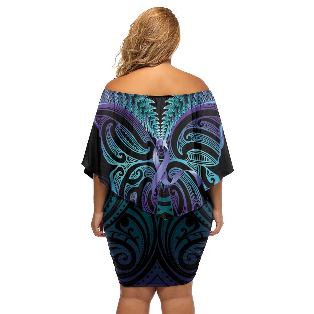 Suicide Prevention New Zealand Off Shoulder Short Dress Aotearoa Maori Butterfly Mix Silver Fern - Aussie Hoodie