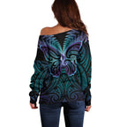 Suicide Prevention New Zealand Off Shoulder Sweater Aotearoa Maori Butterfly Mix Silver Fern - Aussie Hoodie
