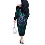 Suicide Prevention New Zealand Off The Shoulder Long Sleeve Dress Aotearoa Maori Butterfly Mix Silver Fern - Aussie Hoodie