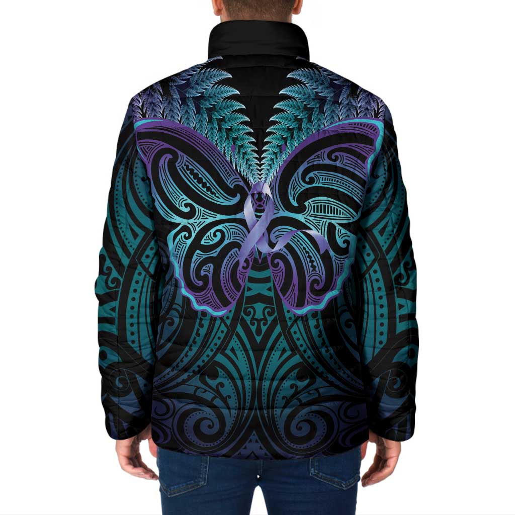 Suicide Prevention New Zealand Padded Jacket Aotearoa Maori Butterfly Mix Silver Fern - Aussie Hoodie