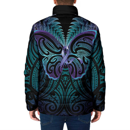 Suicide Prevention New Zealand Padded Jacket Aotearoa Maori Butterfly Mix Silver Fern - Aussie Hoodie