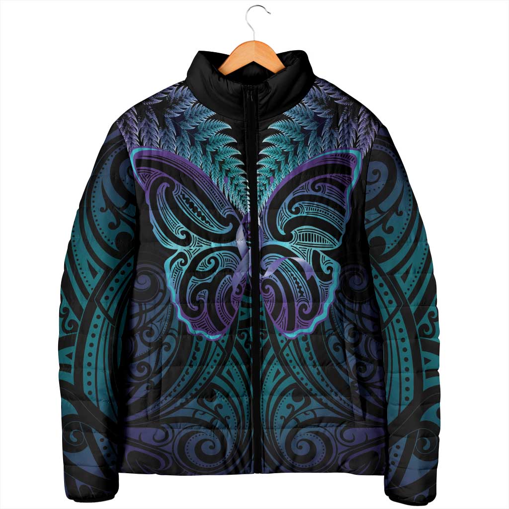 Suicide Prevention New Zealand Padded Jacket Aotearoa Maori Butterfly Mix Silver Fern - Aussie Hoodie