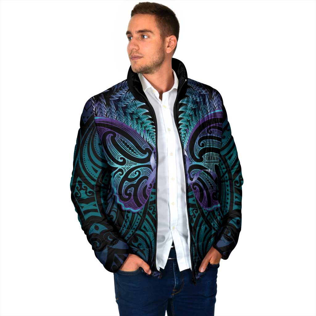 Suicide Prevention New Zealand Padded Jacket Aotearoa Maori Butterfly Mix Silver Fern - Aussie Hoodie
