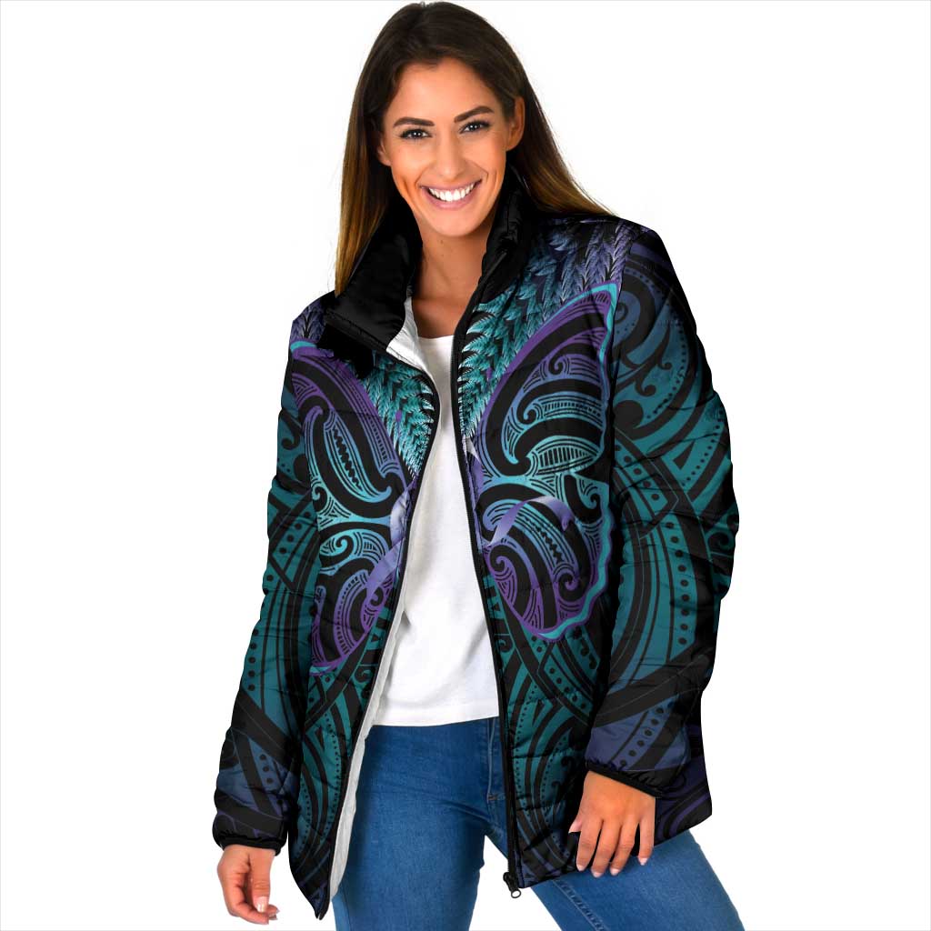 Suicide Prevention New Zealand Padded Jacket Aotearoa Maori Butterfly Mix Silver Fern - Aussie Hoodie