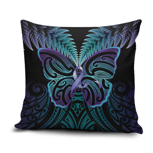 Suicide Prevention New Zealand Pillow Cover Aotearoa Maori Butterfly Mix Silver Fern - Aussie Hoodie
