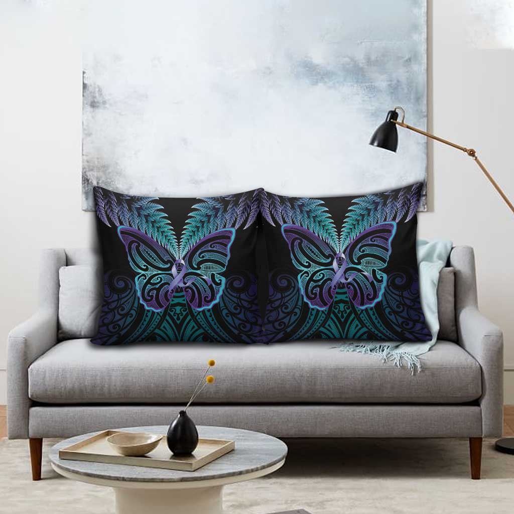 Suicide Prevention New Zealand Pillow Cover Aotearoa Maori Butterfly Mix Silver Fern - Aussie Hoodie