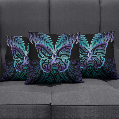 Suicide Prevention New Zealand Pillow Cover Aotearoa Maori Butterfly Mix Silver Fern - Aussie Hoodie