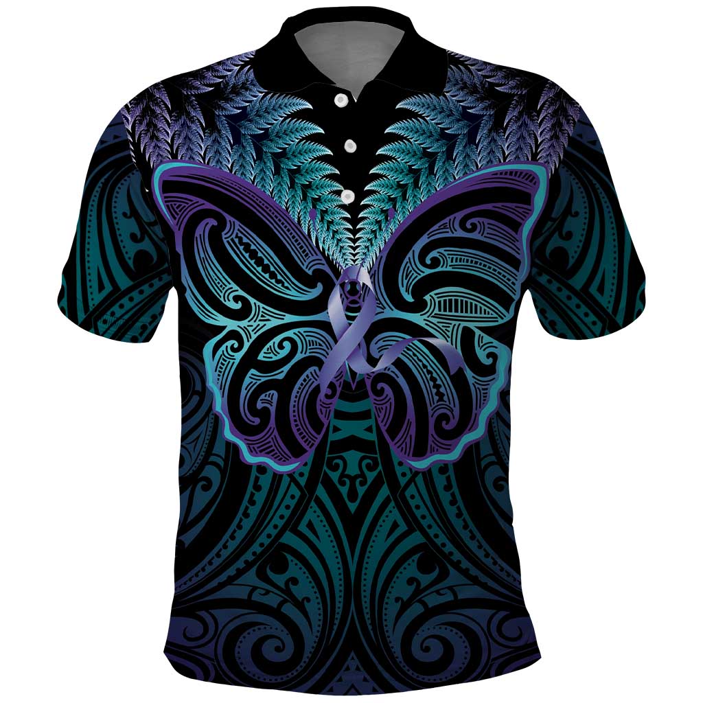 Suicide Prevention New Zealand Polo Shirt Aotearoa Maori Butterfly Mix Silver Fern - Aussie Hoodie