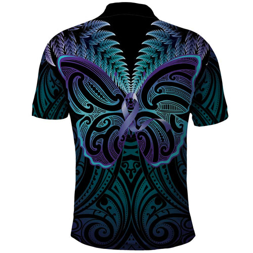 Suicide Prevention New Zealand Polo Shirt Aotearoa Maori Butterfly Mix Silver Fern - Aussie Hoodie