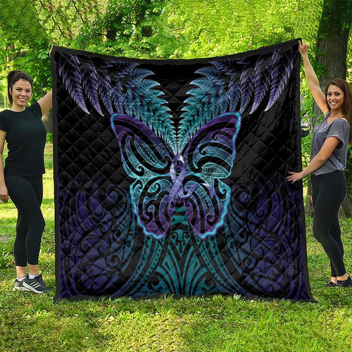 Suicide Prevention New Zealand Quilt Aotearoa Maori Butterfly Mix Silver Fern - Aussie Hoodie