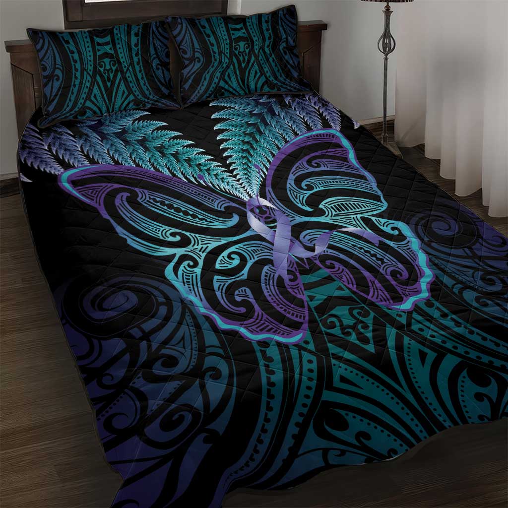 Suicide Prevention New Zealand Quilt Bed Set Aotearoa Maori Butterfly Mix Silver Fern - Aussie Hoodie